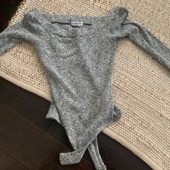 Grey Off-Shoulder Bodysuit, OS - Picture 5 of 5